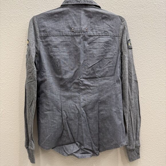 Harley Davidson Womens Shirt Size Smal Gray Linen Military Style Biker - Picture 6 of 10